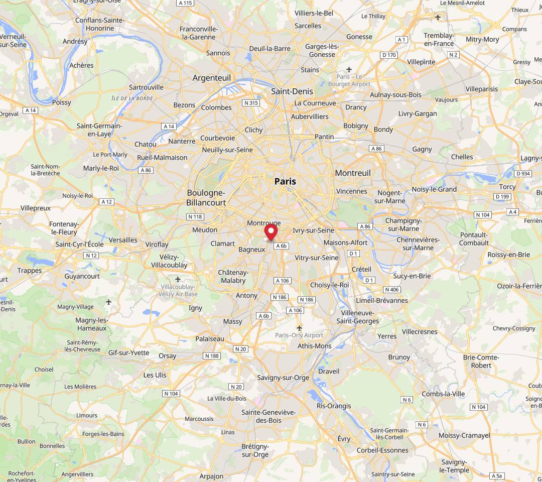 Map showing Enovasense at Arcueil, just south of Paris